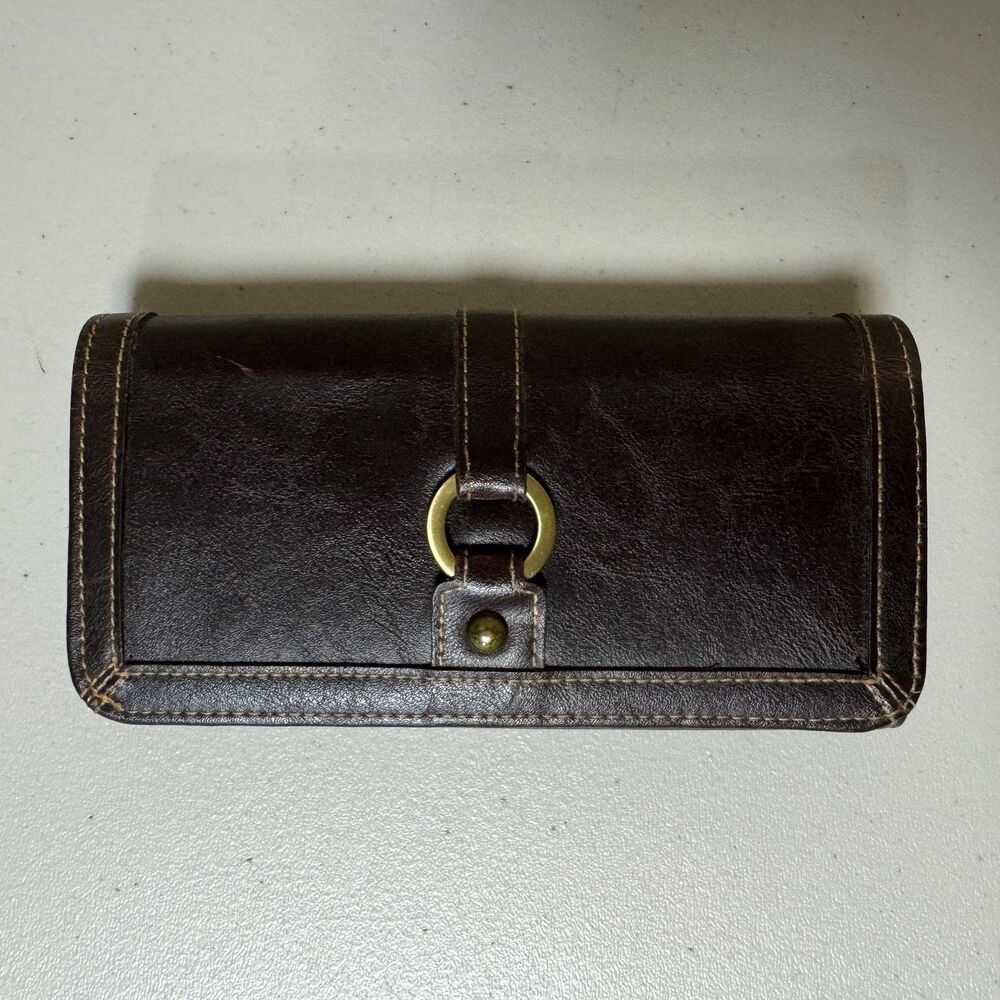 NWOT Brown Leather Wallet Womens Bi-Fold Gold Ring Snap Closure Credit Card Cash